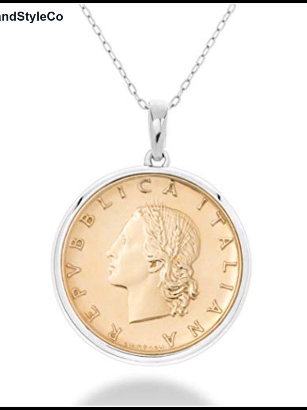Sterling Silver Italian Coin Pendant Necklace 18in Rhodium Plated